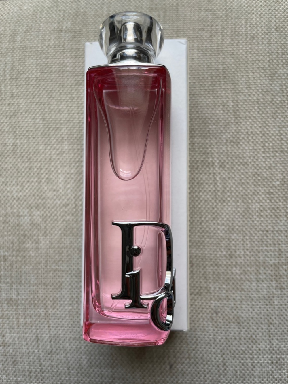 Dior Pink Glass Perfume Bottle with Silver D Accent